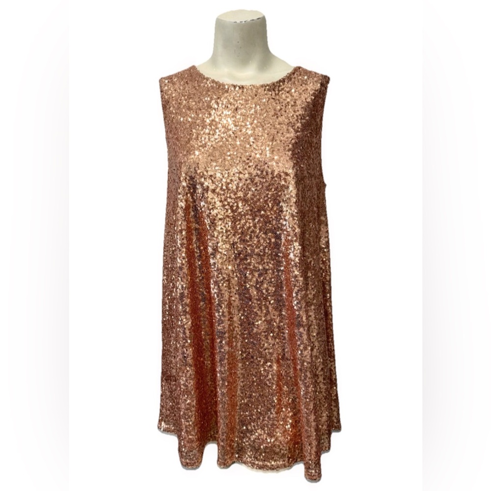 Fascination Sequin Dress Women’s L Rose Gold Lined Cocktail Party